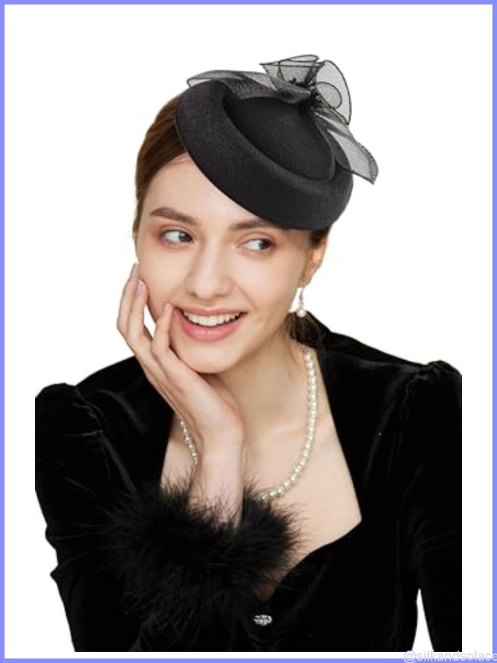 Women's Fascinator Pillbox Hat with Veil โ Tea Party Derby Headpiece